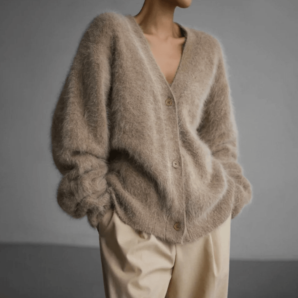 Magnielle | Fluffy Knit Cardigan Deep V-Neck