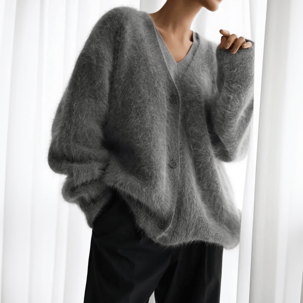 Magnielle | Fluffy Knit Cardigan Deep V-Neck