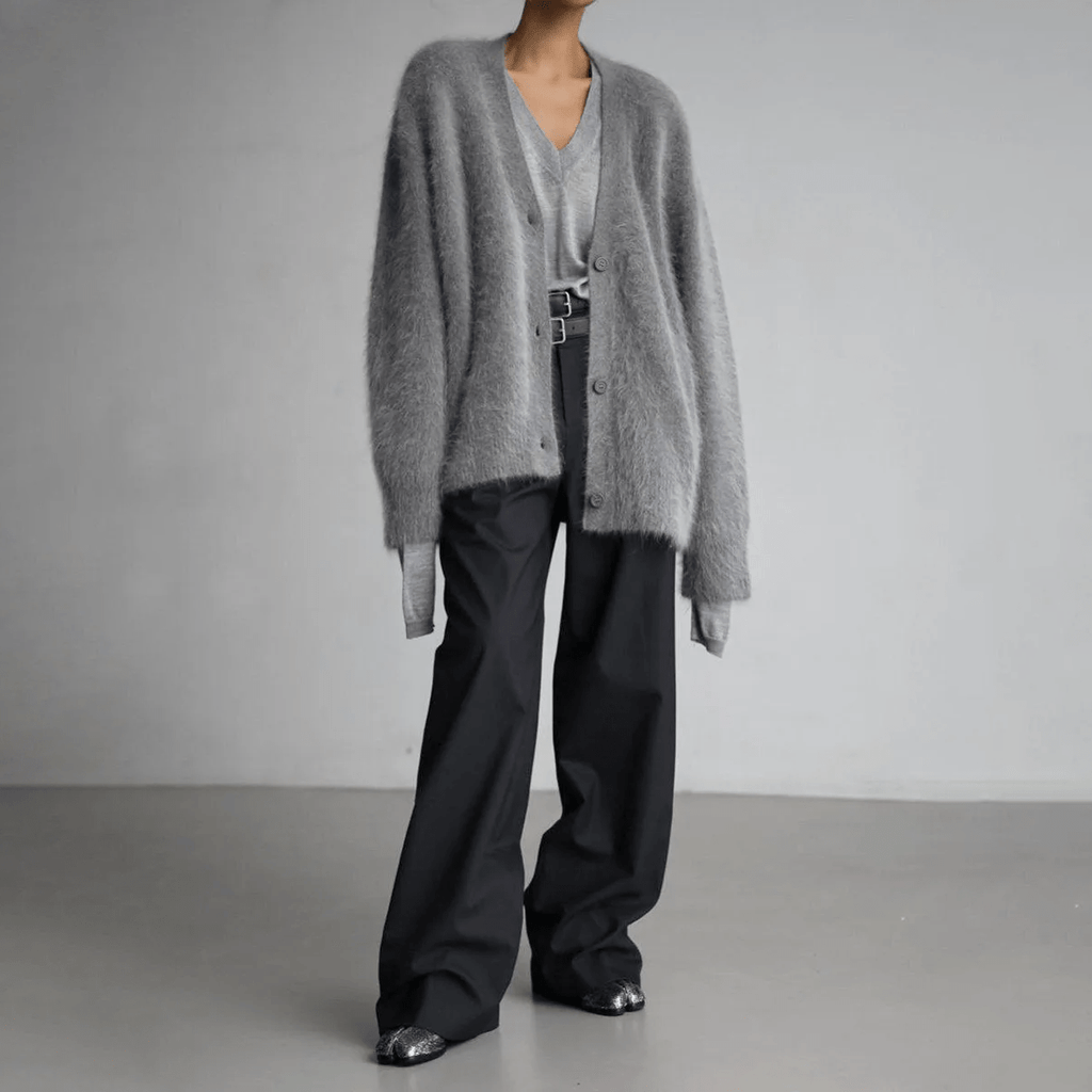 Magnielle | Fluffy Knit Cardigan Deep V-Neck