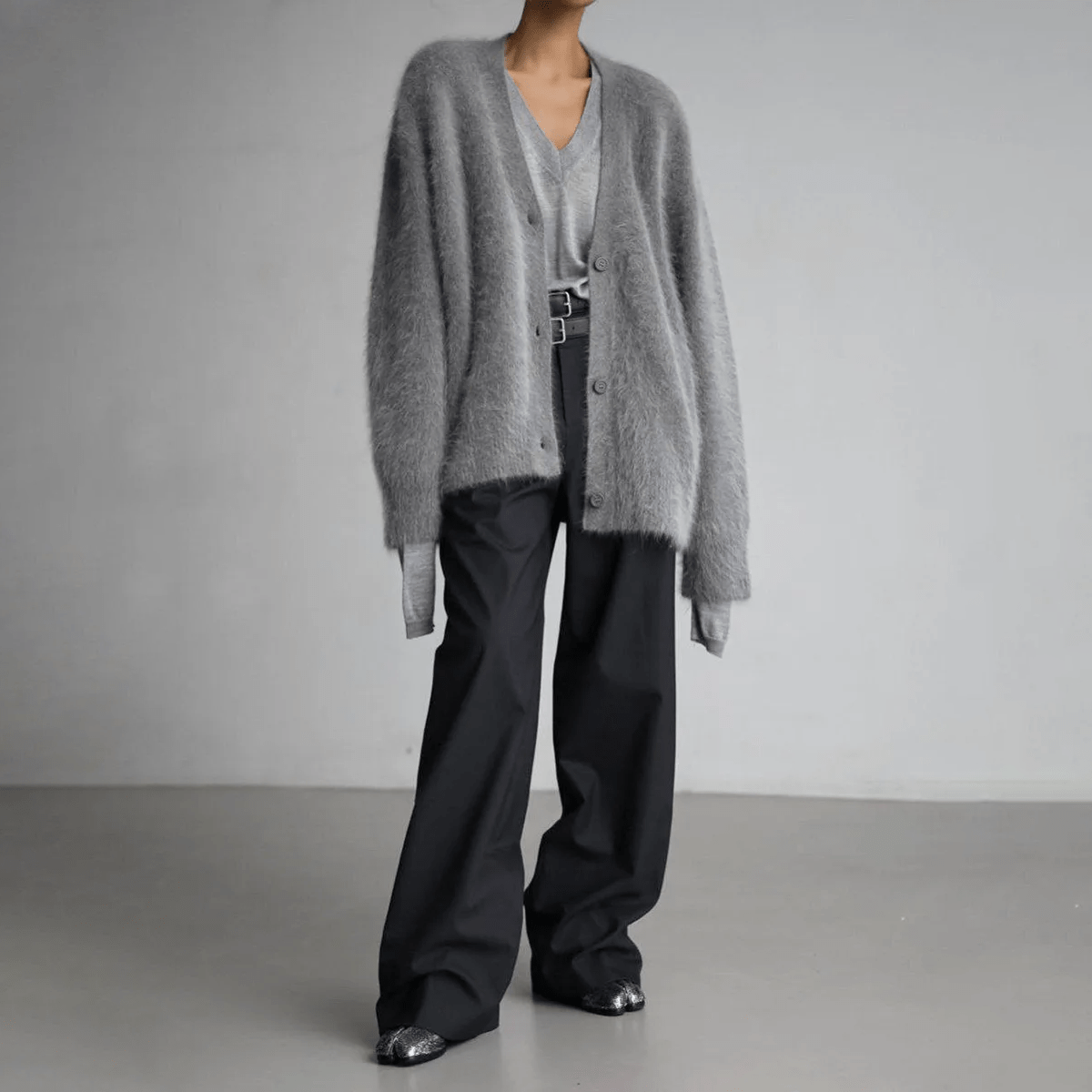 Magnielle | Fluffy Knit Cardigan Deep V-Neck