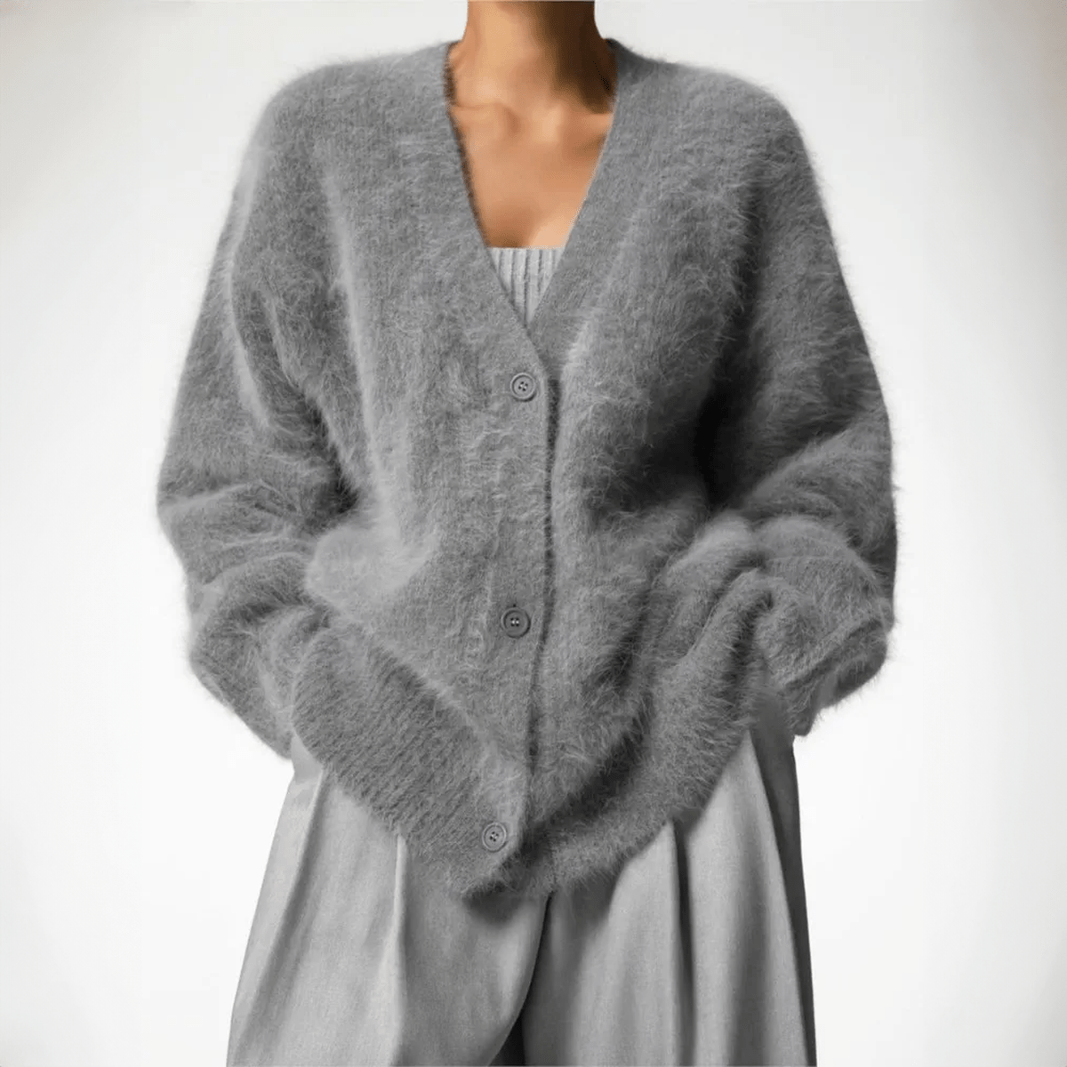 Magnielle | Fluffy Knit Cardigan Deep V-Neck