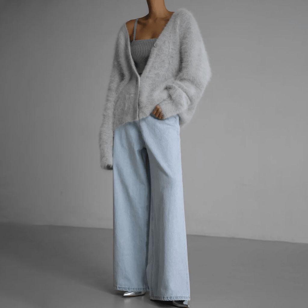 Magnielle | Fluffy Knit Cardigan Deep V-Neck