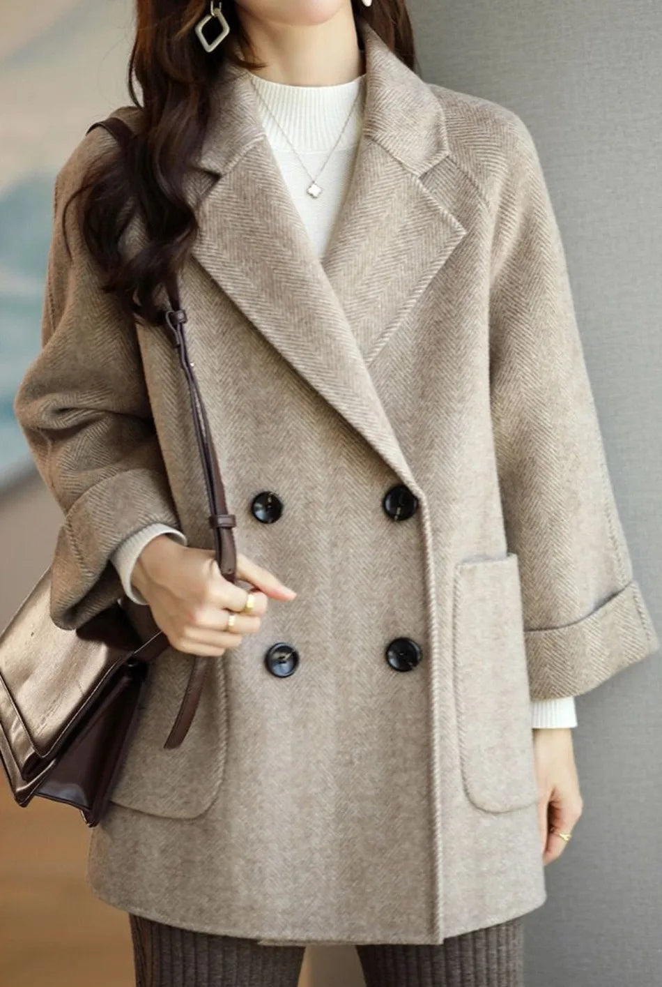 Natella | Double-Breasted Wool Coat Notch Lapel