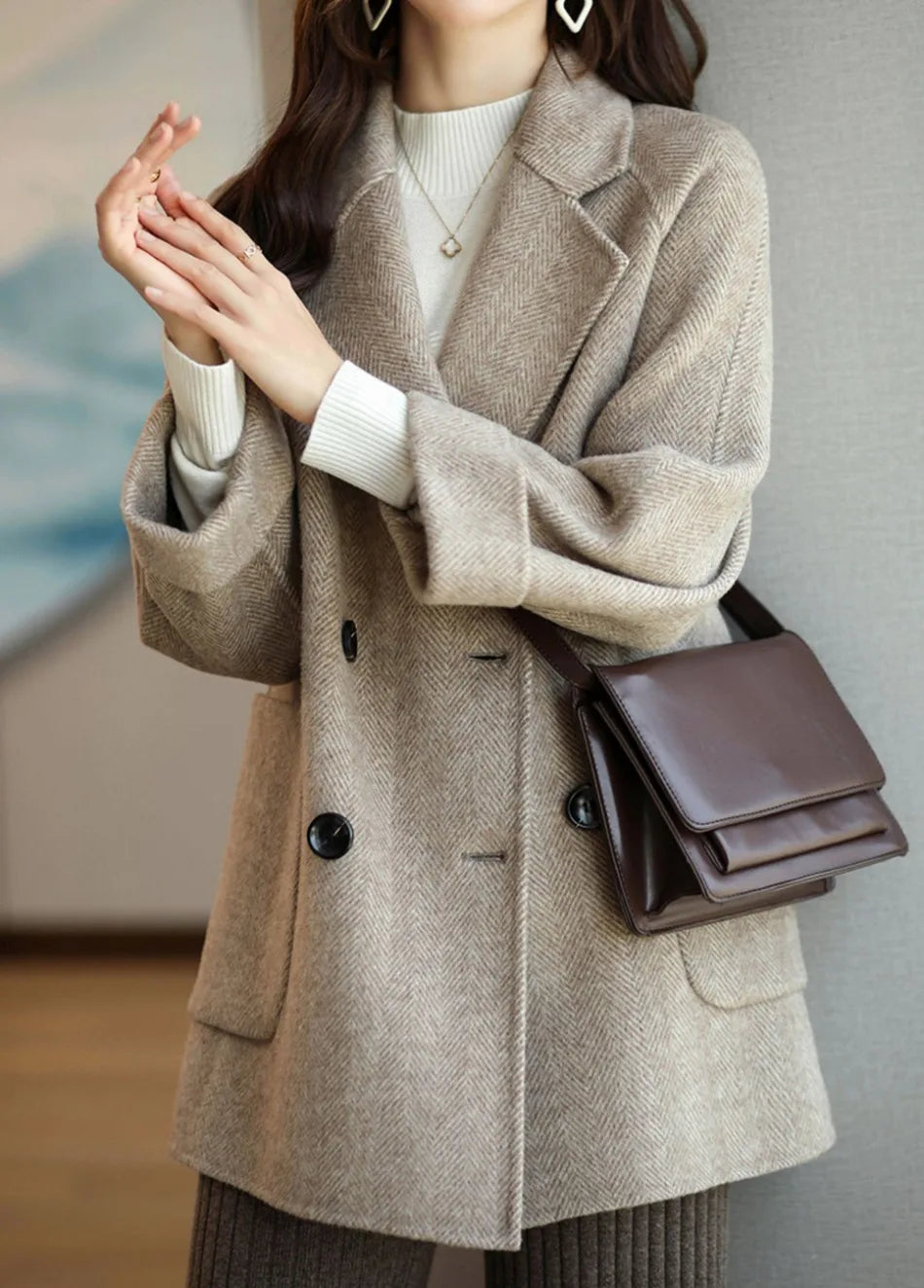Natella | Double-Breasted Wool Coat Notch Lapel