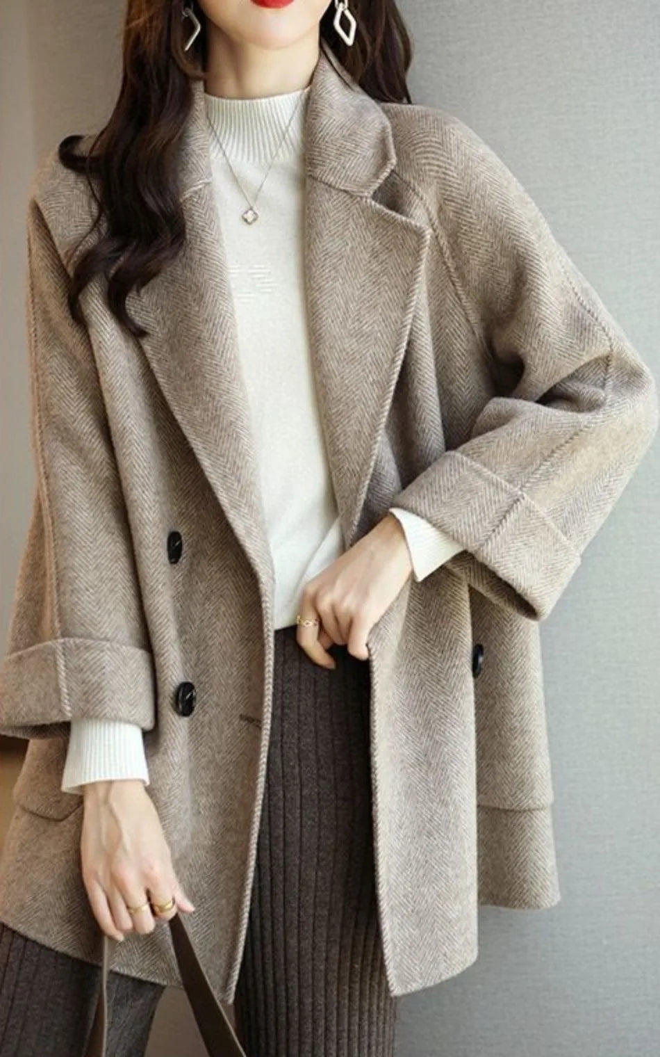 Natella | Double-Breasted Wool Coat Notch Lapel