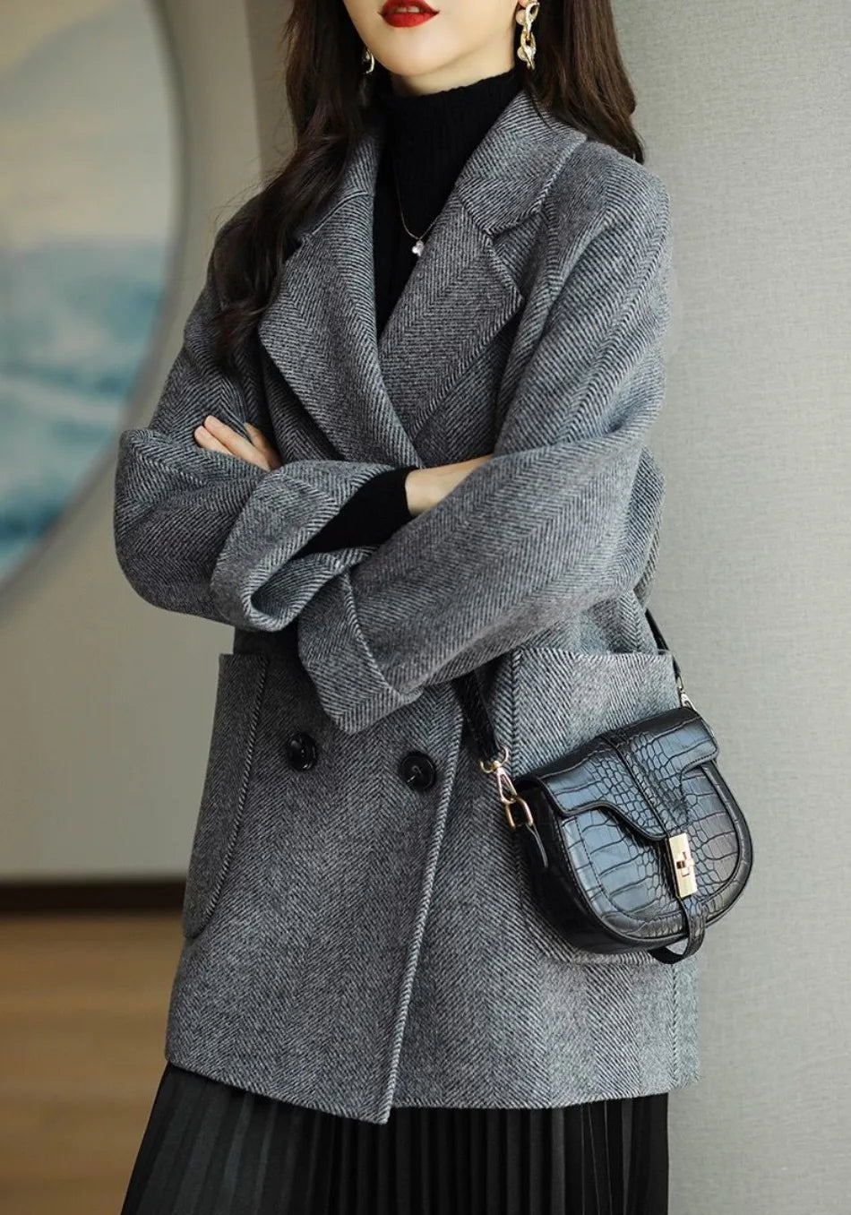 Natella | Double-Breasted Wool Coat Notch Lapel