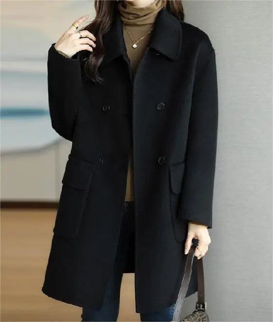 Tarinda | Double-Breasted Mid-Length Coat with Functional Pockets