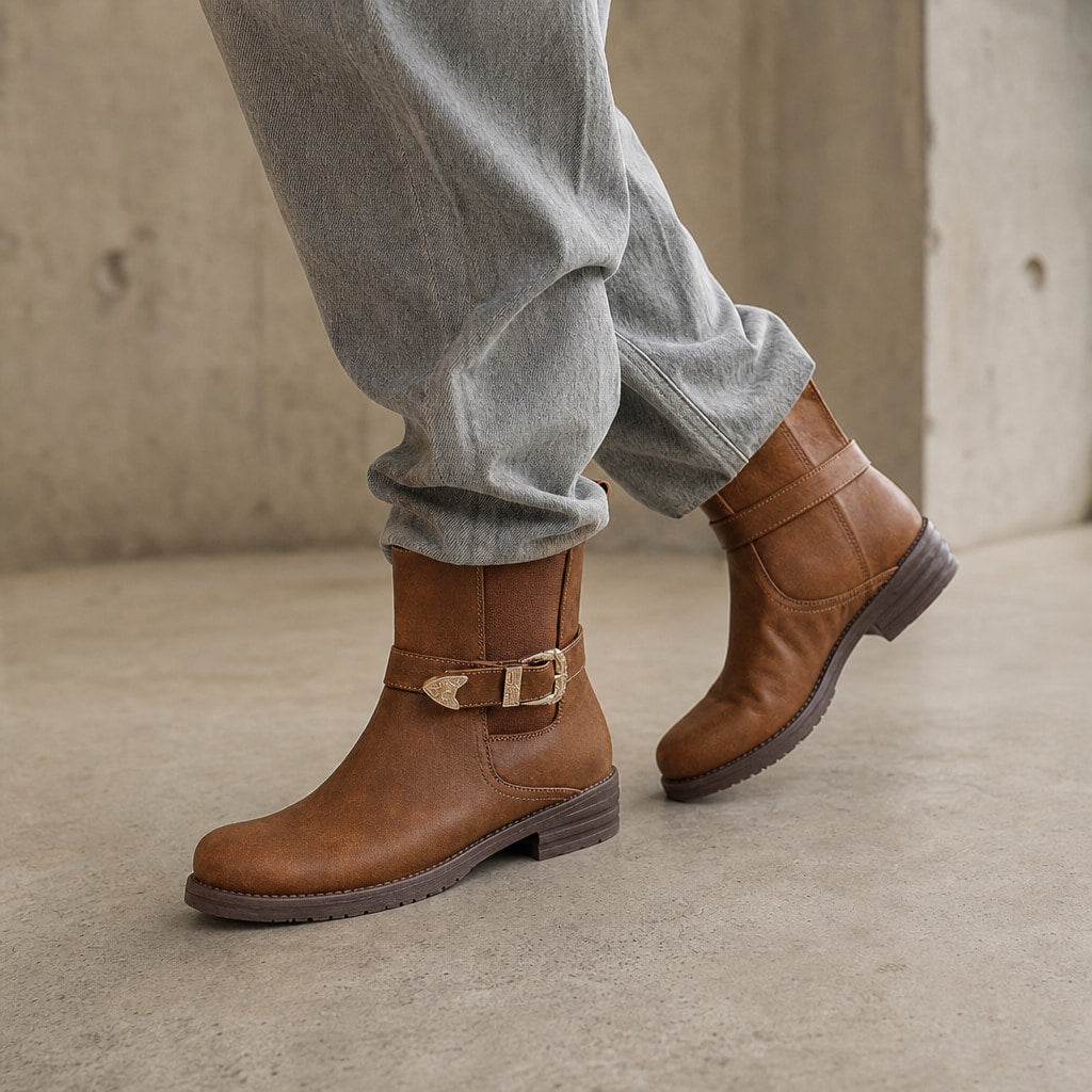 Women's Western Ankle Boots, Buckle Detail Cowboy Booties