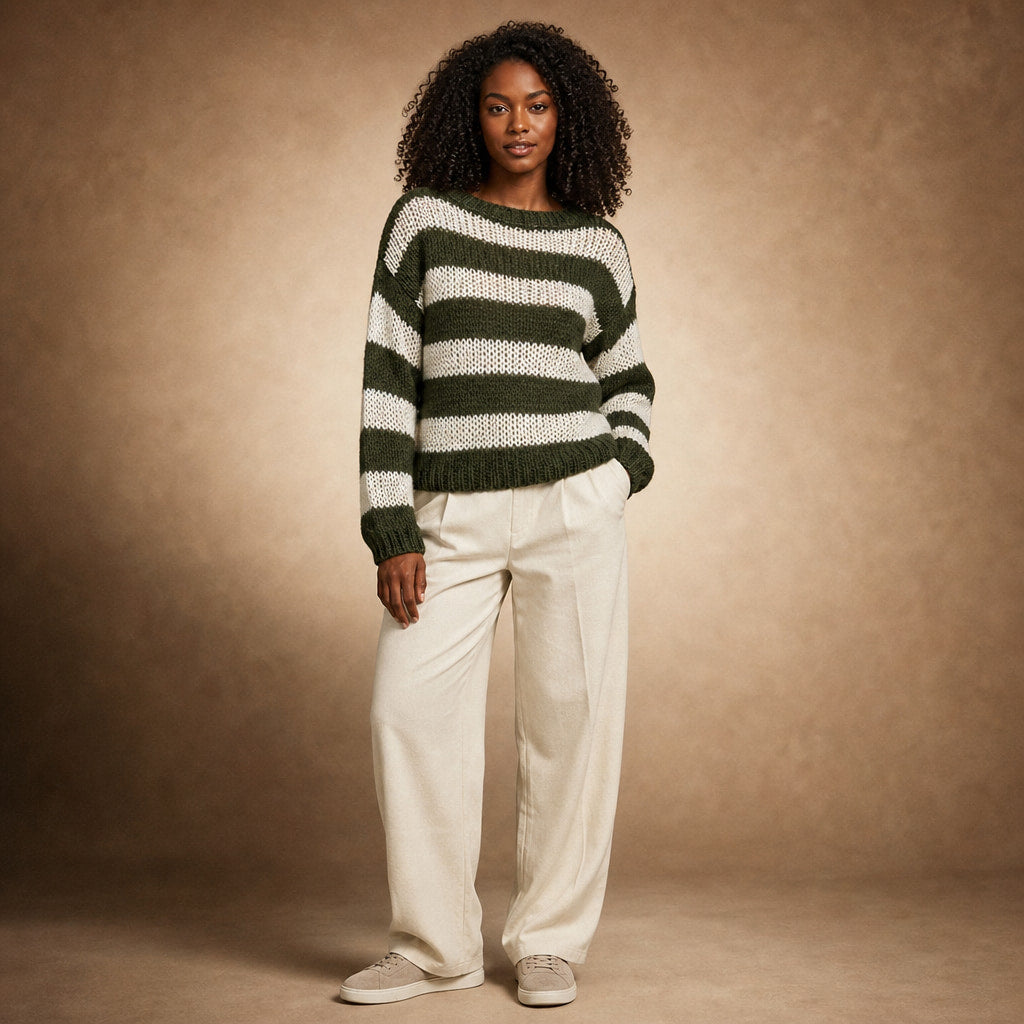 Adele Striped Sweater in Army Green – Mampierimoda Premium Womenswear