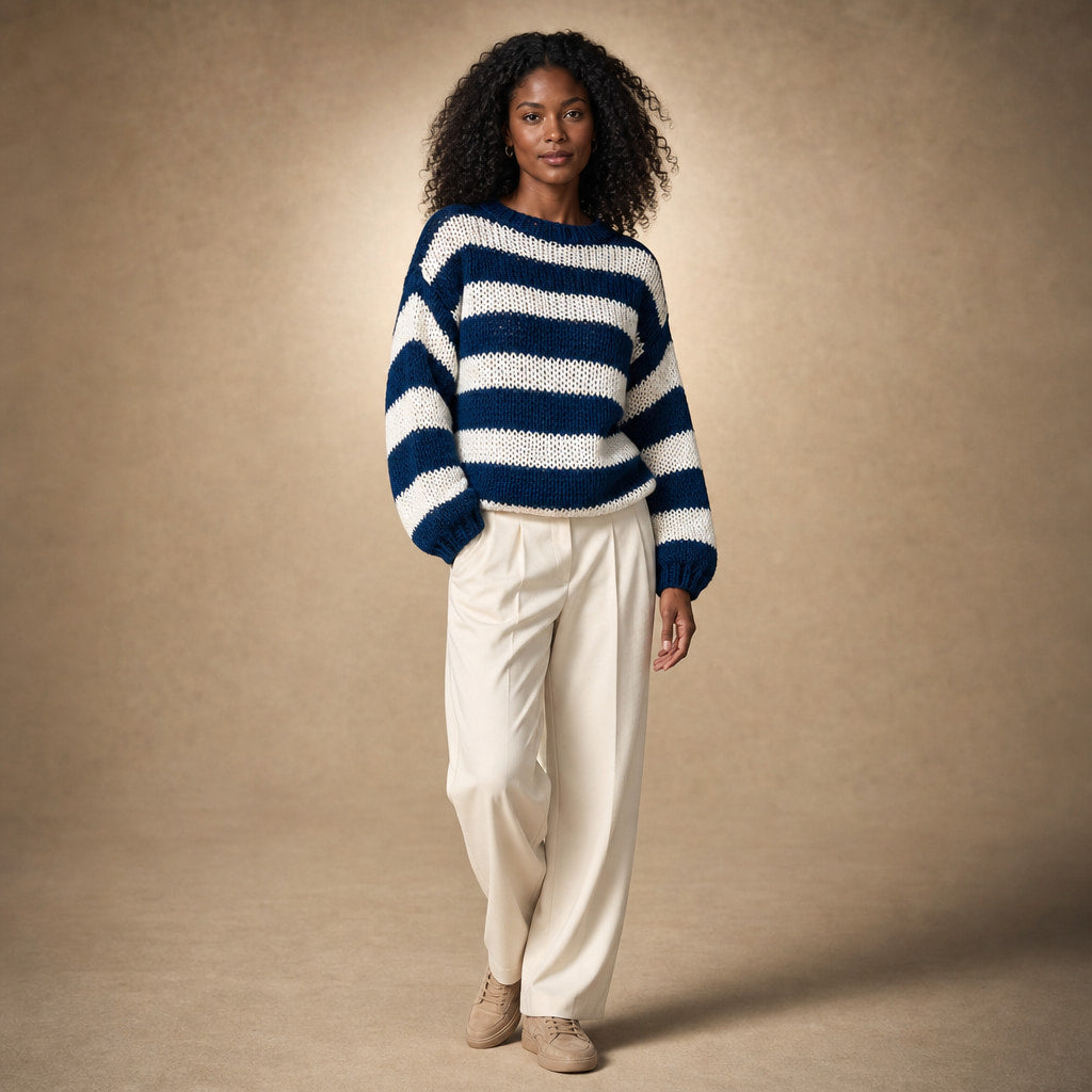 Adele Striped Sweater Blue – Side Angle View