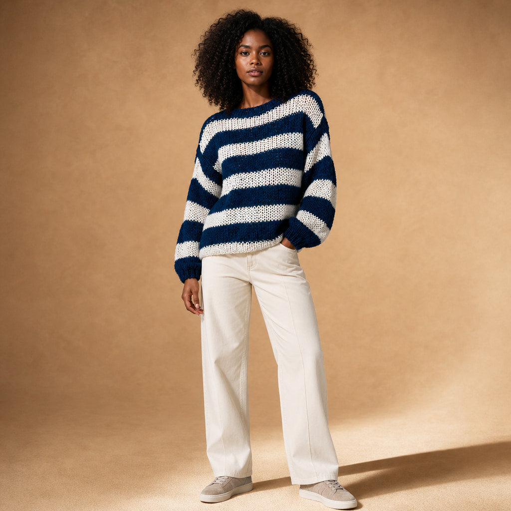Adele Striped Sweater Blue – Full Look