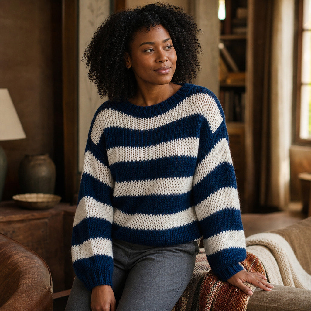 Adele Striped Sweater Blue – Styled Editorial Shot