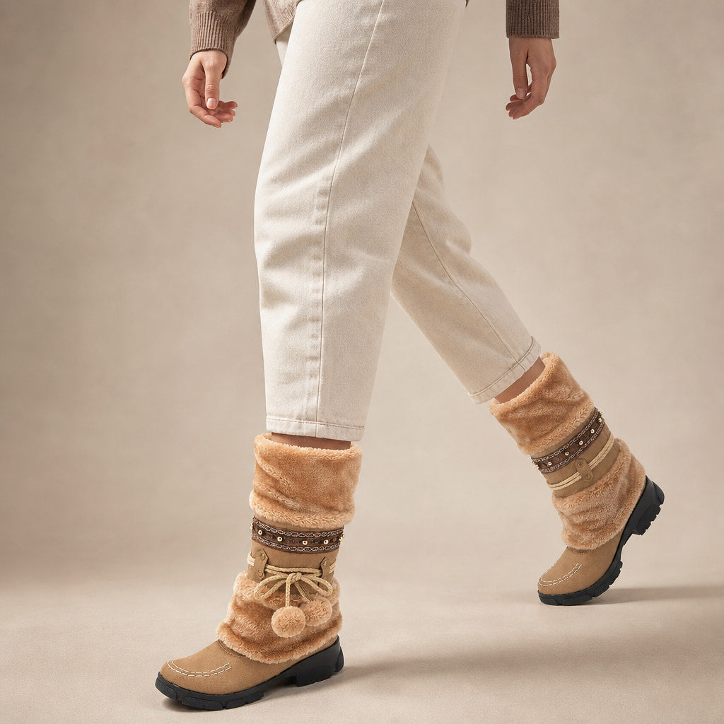 Aileen Boho Faux Fur Snow Boots Brown – Product Photo
