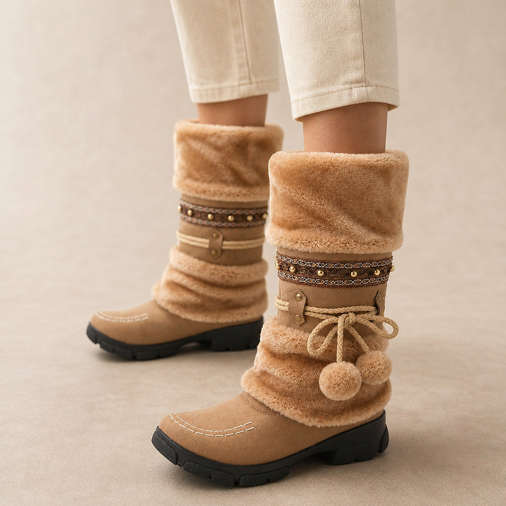 Aileen Boho Faux Fur Snow Boots in Brown – Mampierimoda Premium Womenswear