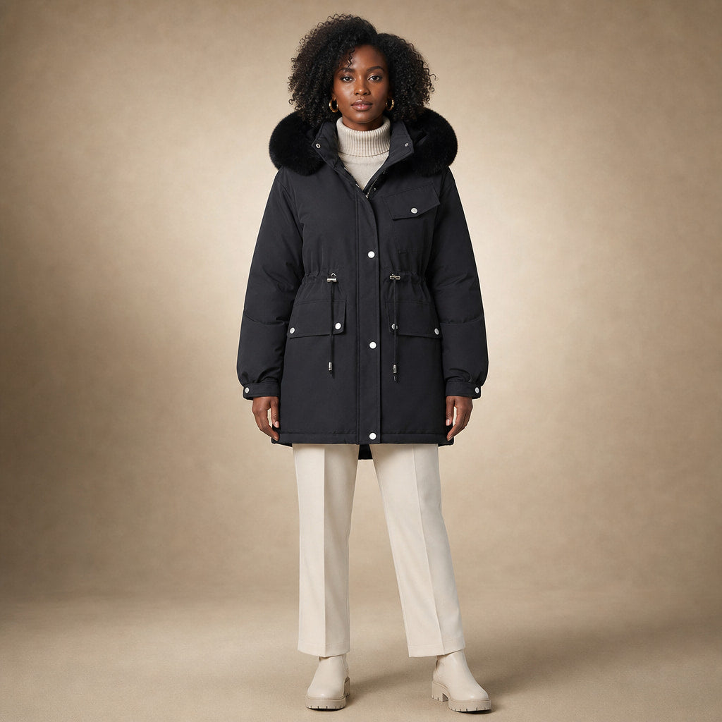 Alessia Fur Lined Winter Parka in Midnight Black – Mampierimoda Premium Womenswear