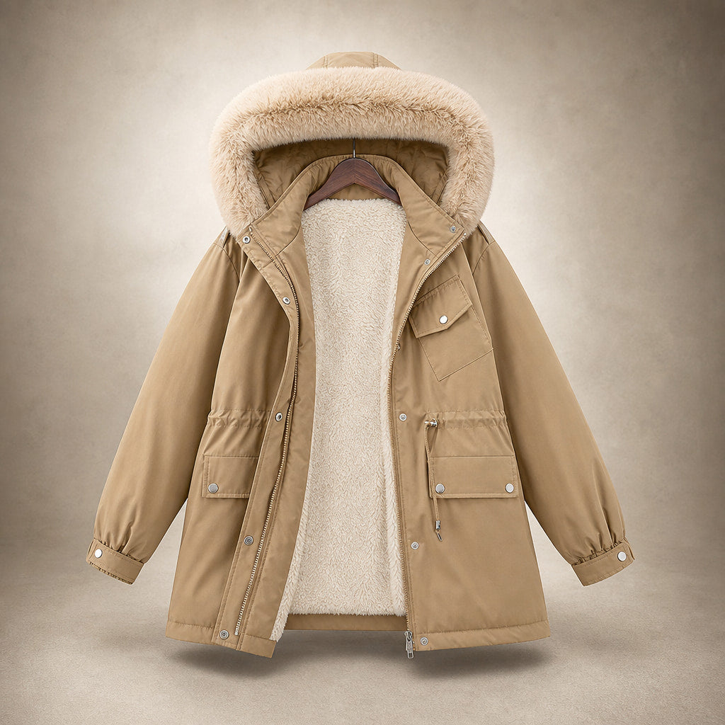 Alessia Fur Lined Winter Parka Mocha Brown – Product Photo