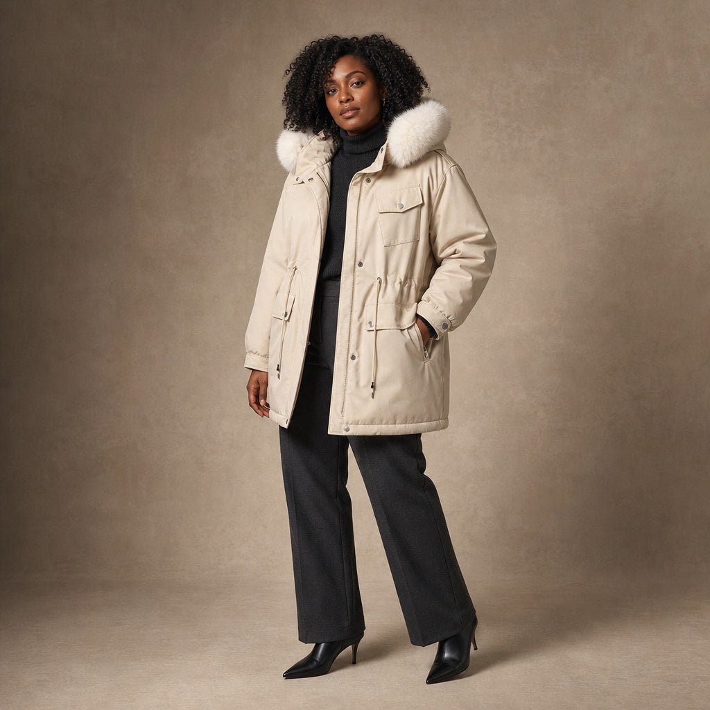 Alessia Fur Lined Winter Parka Off-White – Side Angle View