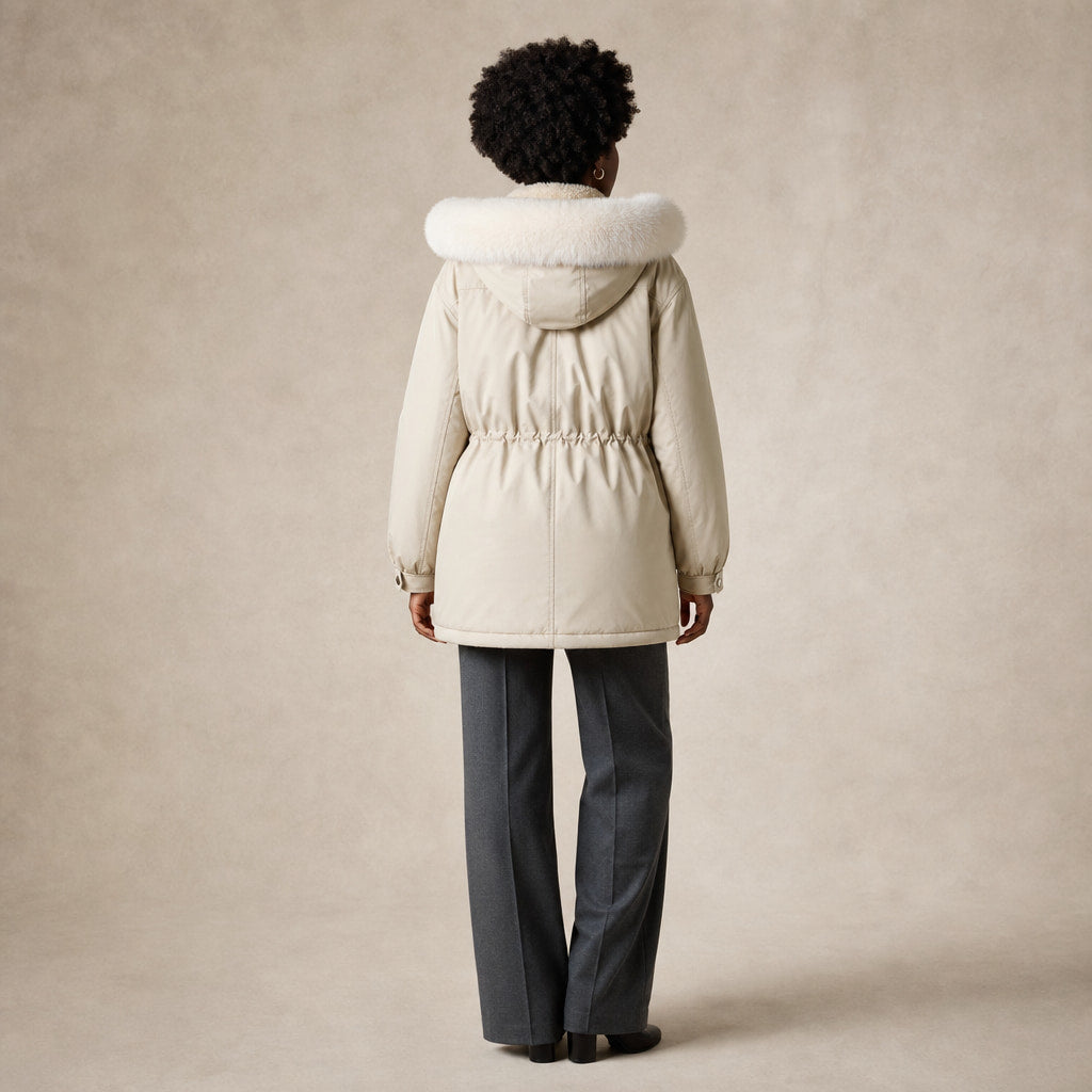 Alessia Fur Lined Winter Parka Off-White – Full Look
