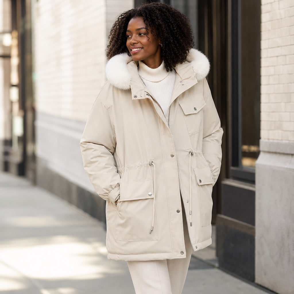Alessia Fur Lined Winter Parka Off-White – Styled Editorial Shot