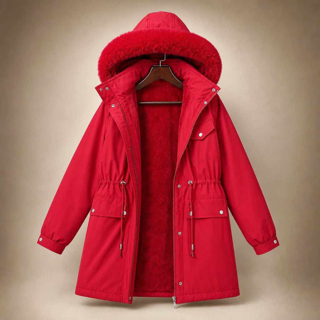 Alessia Fur Lined Winter Parka Rose Red – Product Photo