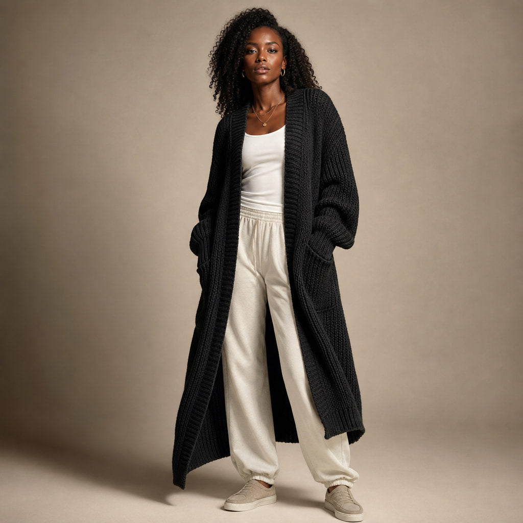 Cozy Confidence Longline Cardigan in Black – Mampierimoda Premium Womenswear