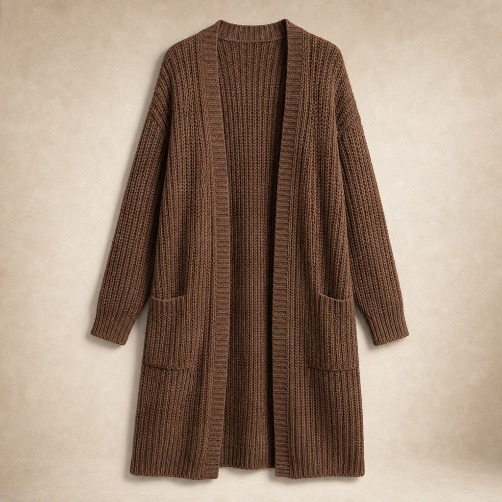 Cozy Confidence Longline Cardigan Brown – Product Photo