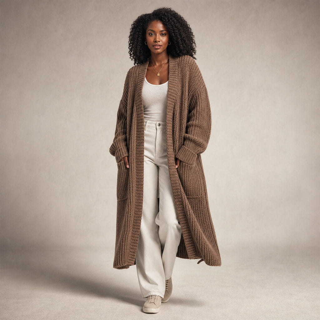 Cozy Confidence Longline Cardigan in Brown – Mampierimoda Premium Womenswear