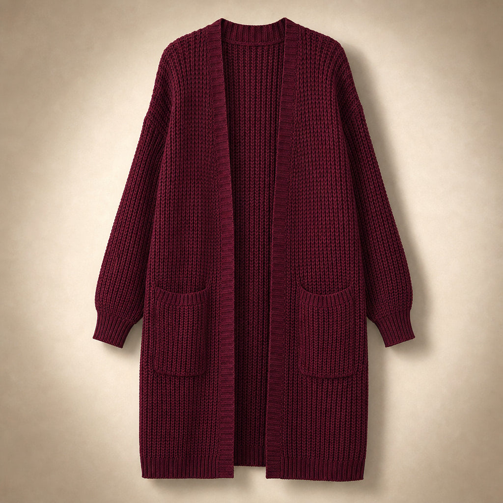 Cozy Confidence Longline Cardigan Crimson Red – Product Photo