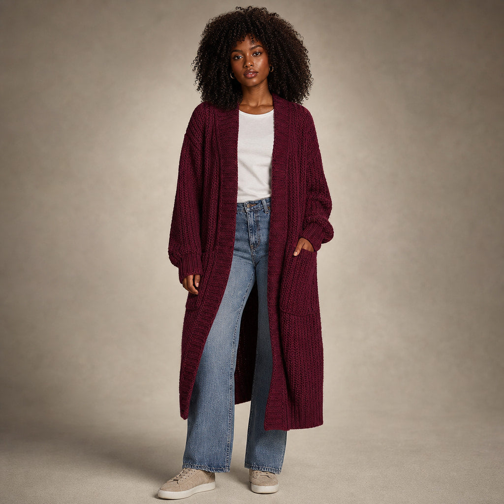 Cozy Confidence Longline Cardigan in Crimson Red – Mampierimoda Premium Womenswear
