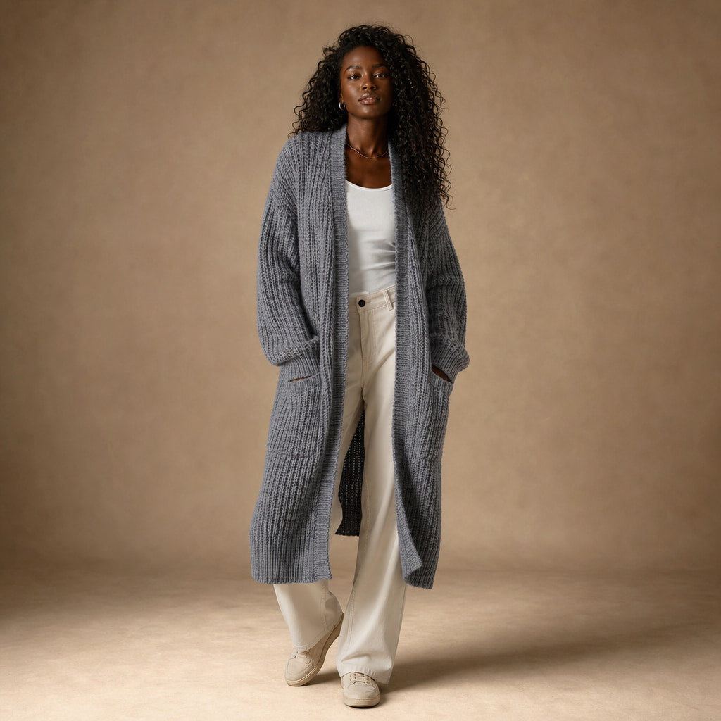 Cozy Confidence Longline Cardigan Grey – Full Look