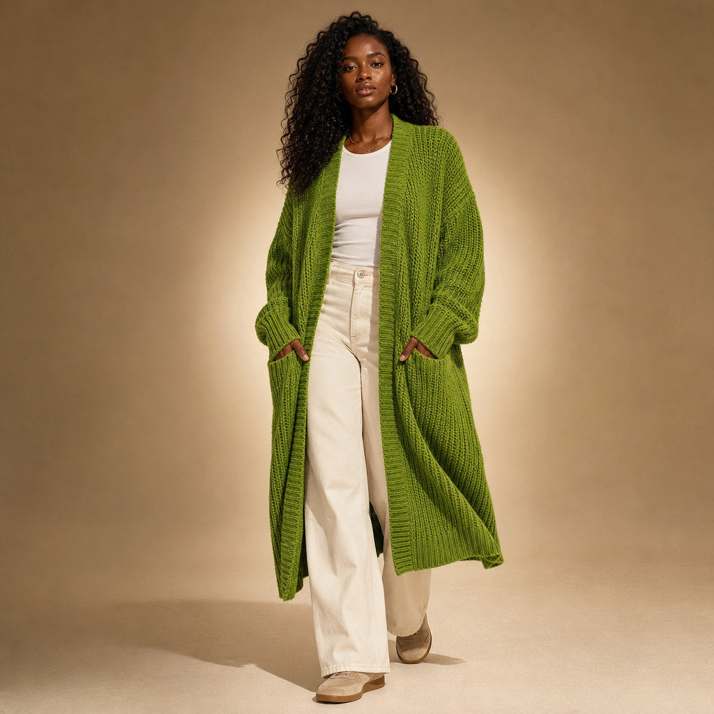 Cozy Confidence Longline Cardigan in Olive – Mampierimoda Premium Womenswear
