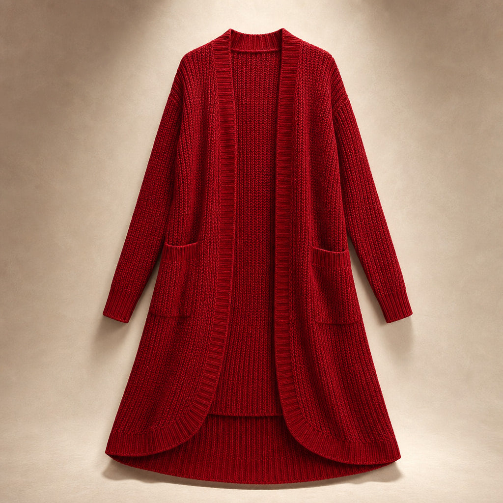 Cozy Confidence Longline Cardigan Red – Product Photo