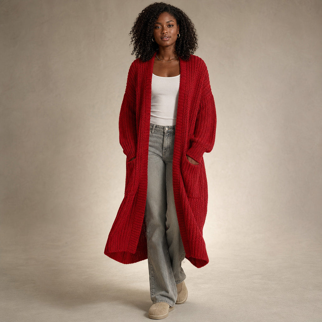 Cozy Confidence Longline Cardigan in Red – Mampierimoda Premium Womenswear