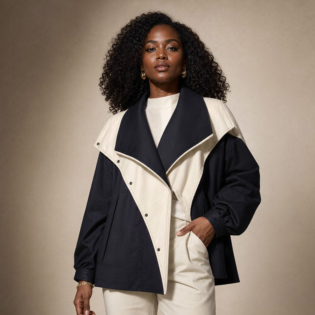 Amelia Asymmetrical Two-Tone Jacket in Midnight Black – Mampierimoda Premium Womenswear