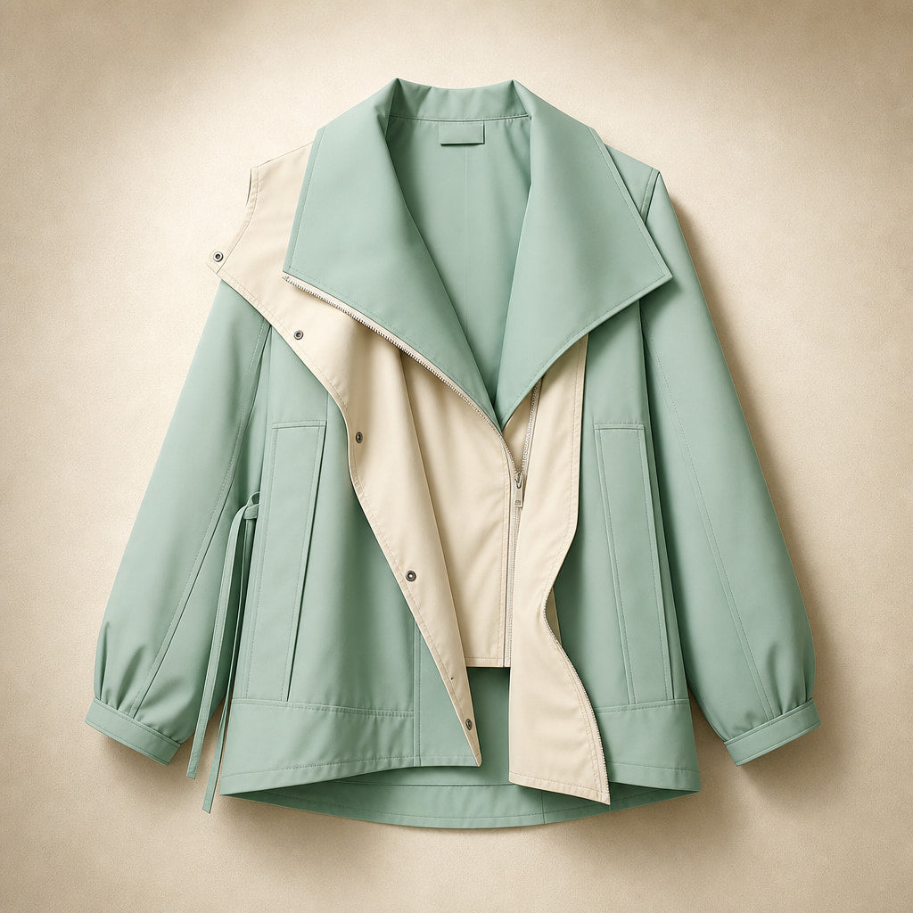 Amelia Asymmetrical Two-Tone Jacket Mint Green – Flat Lay Product Photo