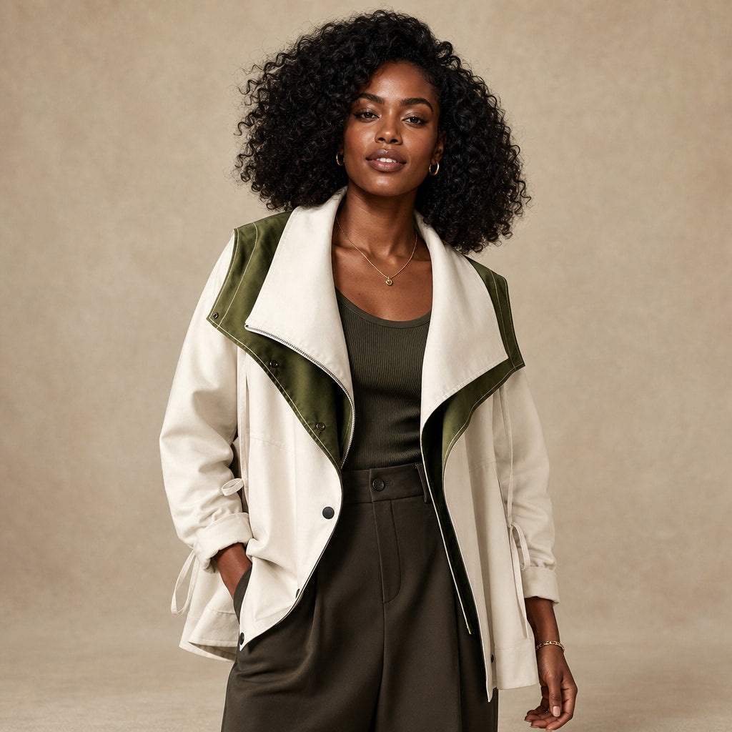 Amelia Asymmetrical Two-Tone Jacket Pearl White – Product Photo
