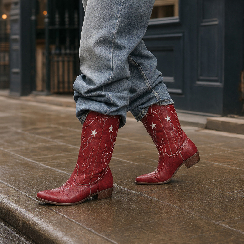 Elegant And Trendy Wide Calf Cowboy Boots – Styled Editorial Shot