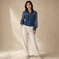 Amelie - Stylish Denim-Look Blouse Dark Blue – Product Photo