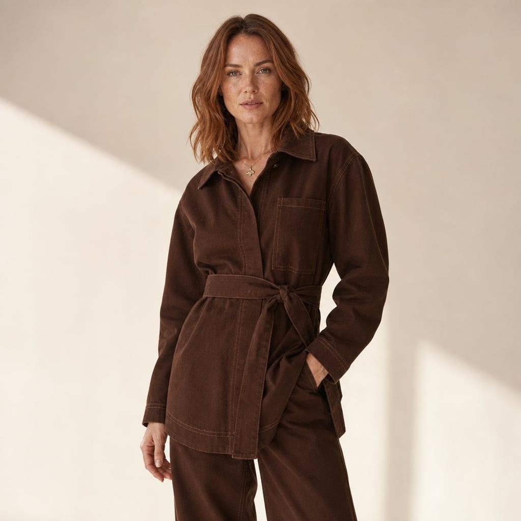 Amy Long Sleeve Top - Chocolate Denim Chocolate Denim – Side Angle View
