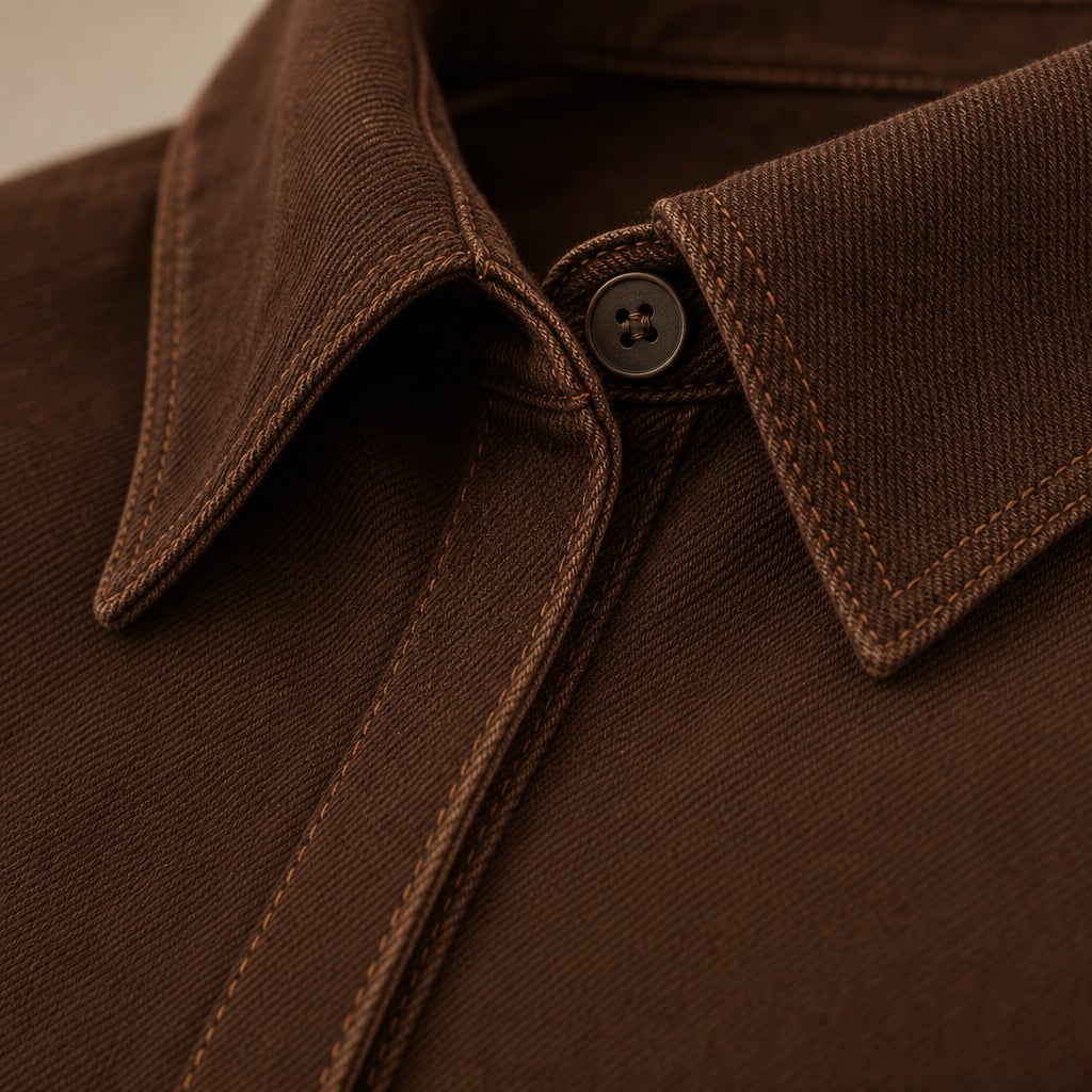 Amy Long Sleeve Top - Chocolate Denim Chocolate Denim – Fabric and Detail Close-Up