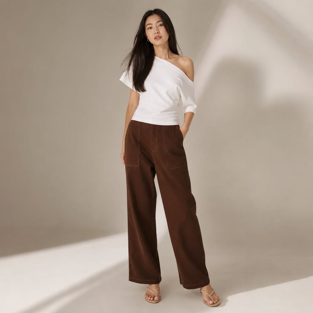 Amy Pants - Chocolate Denim Chocolate Denim – Side Angle View