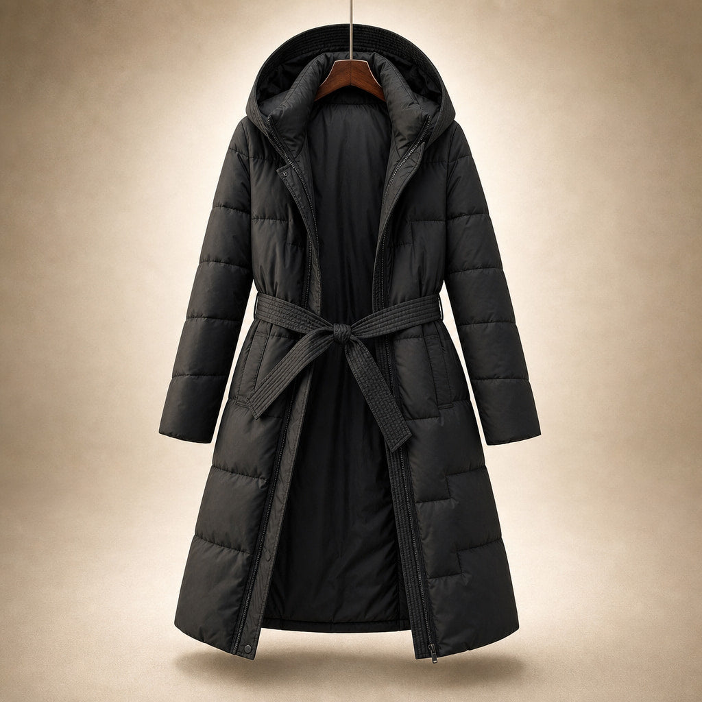 Anastasia Quilted Hooded Coat Midnight Black – Product Photo