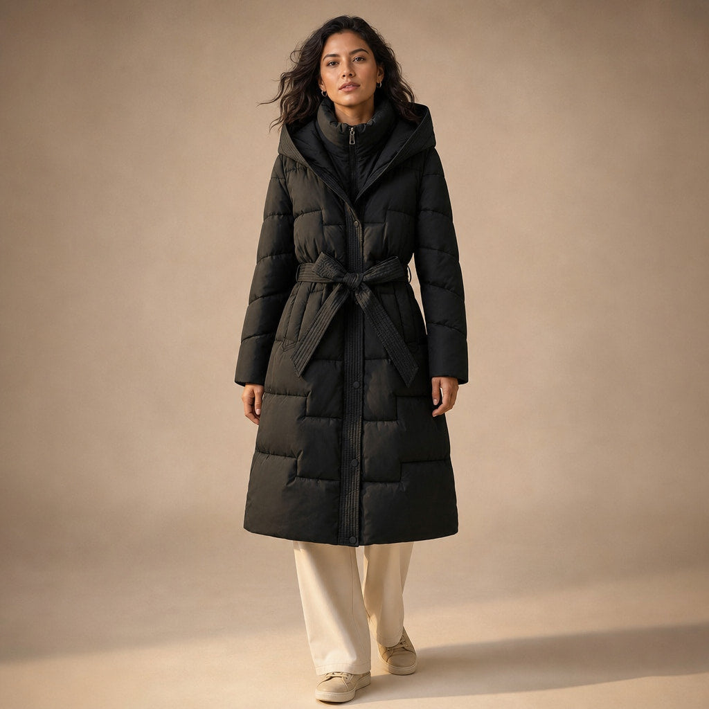 Anastasia Quilted Hooded Coat in Midnight Black – Mampierimoda Premium Womenswear