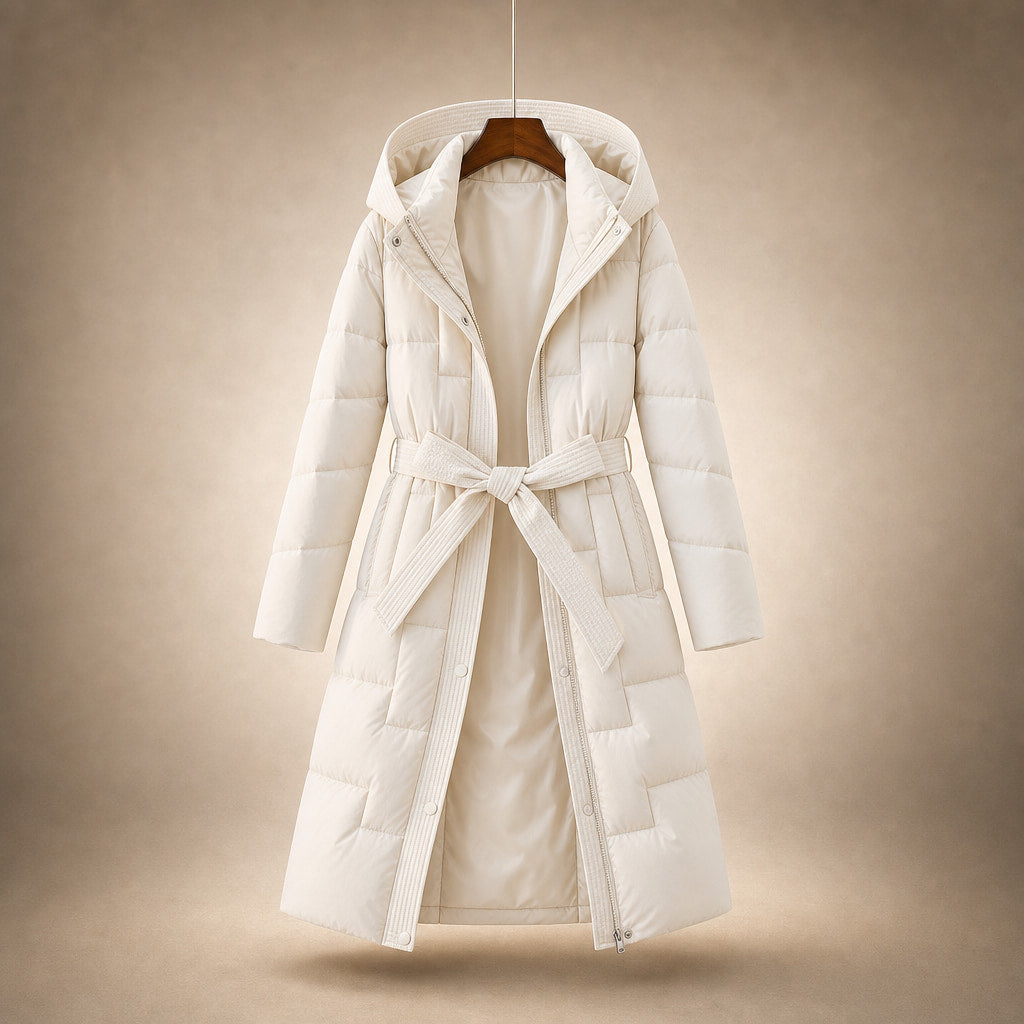 Anastasia Quilted Hooded Coat Pearl White – Product Photo