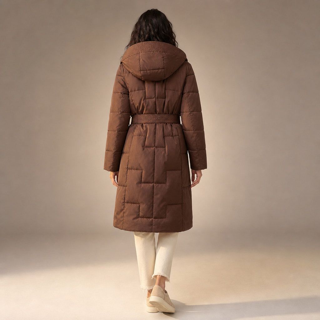 Anastasia Quilted Hooded Coat Truffle Brown – Full Look