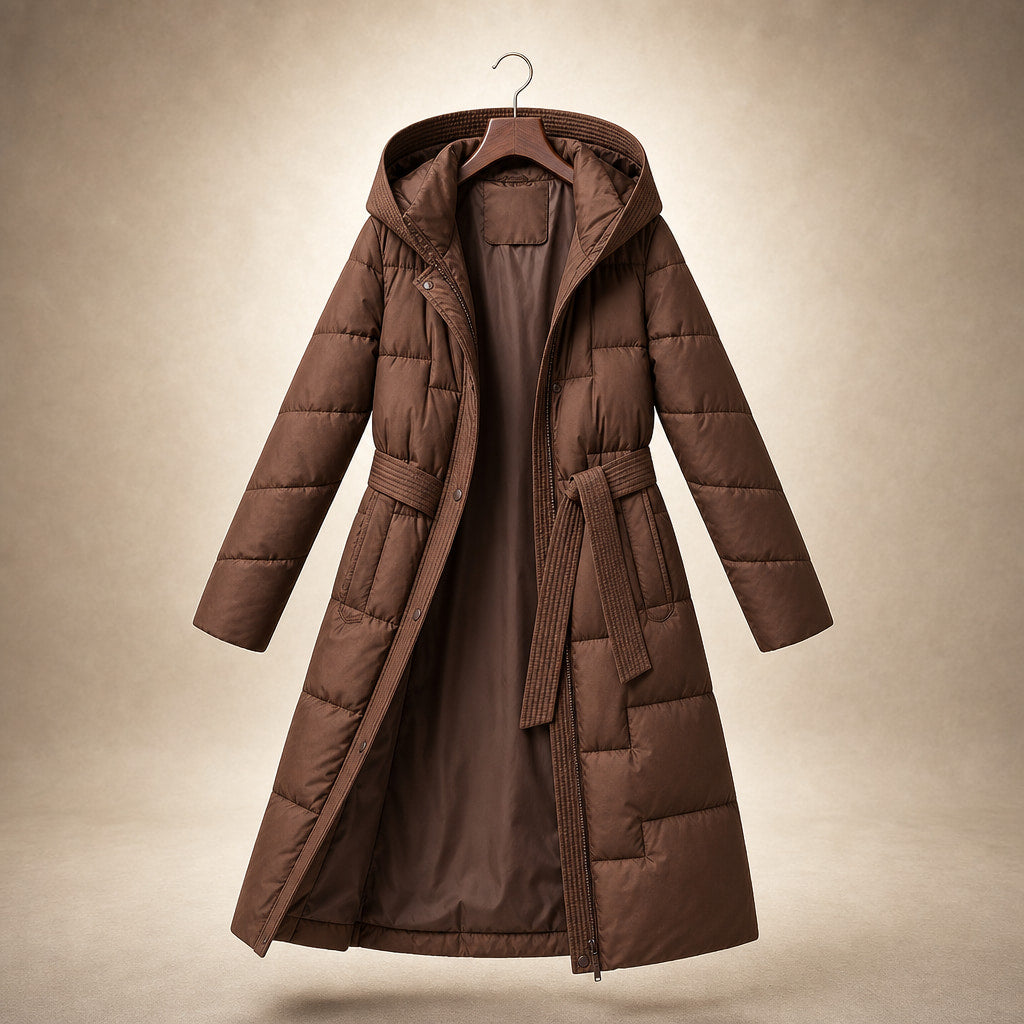 Anastasia Quilted Hooded Coat Truffle Brown – Product Photo