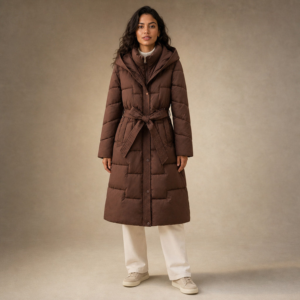 Anastasia Quilted Hooded Coat in Truffle Brown – Mampierimoda Premium Womenswear