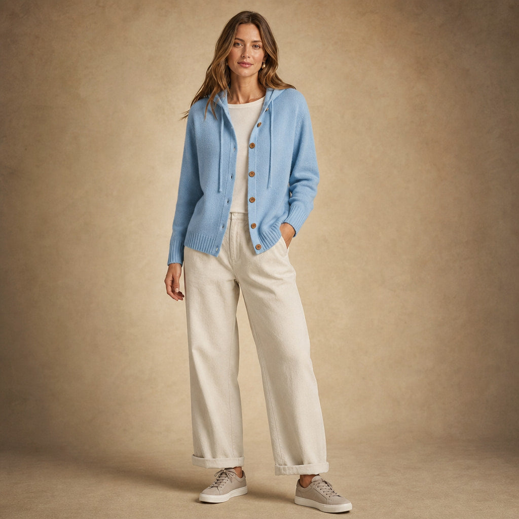 Ancelin Hooded Cardigan Blue – Side Angle View