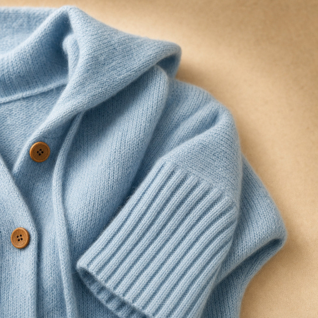 Ancelin Hooded Cardigan Blue – Fabric and Detail Close-Up