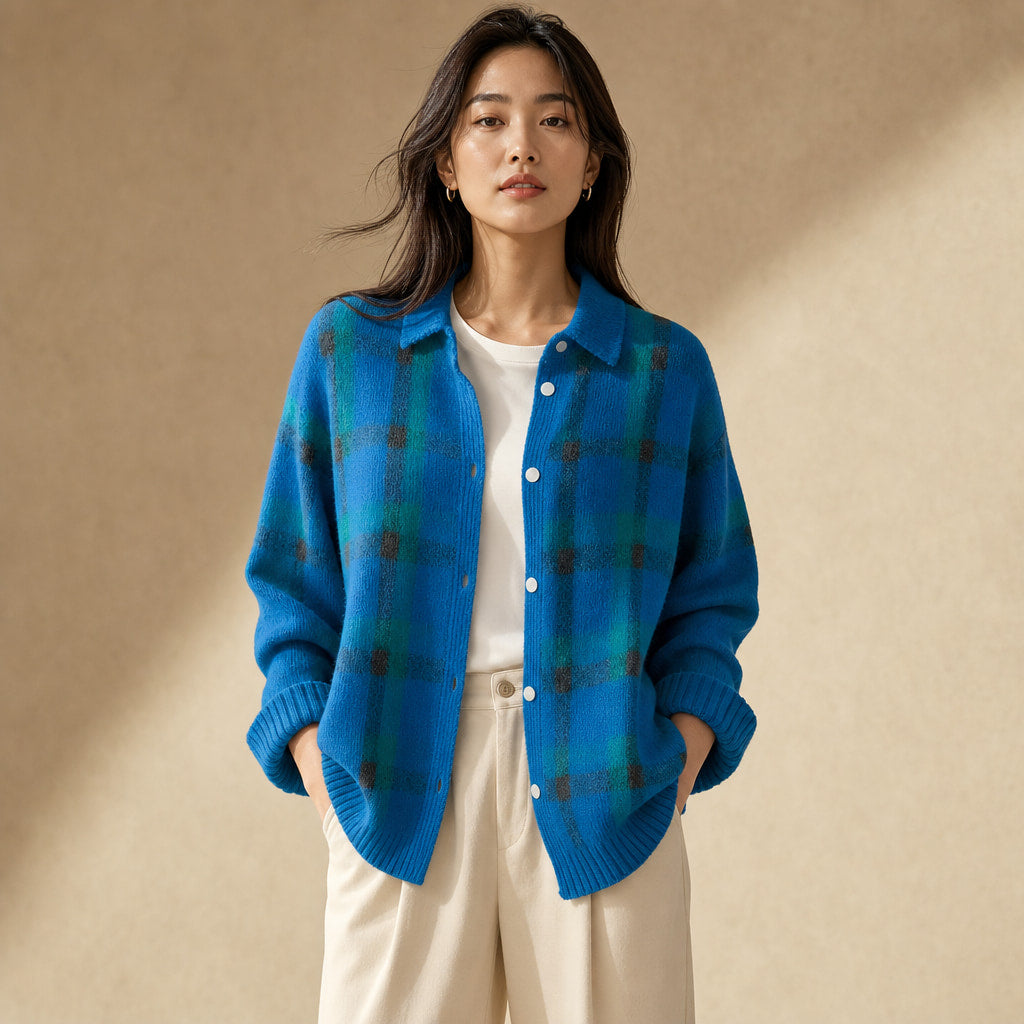 Anna - Soft Check Knit Cardigan in Blue – Mampierimoda Premium Womenswear
